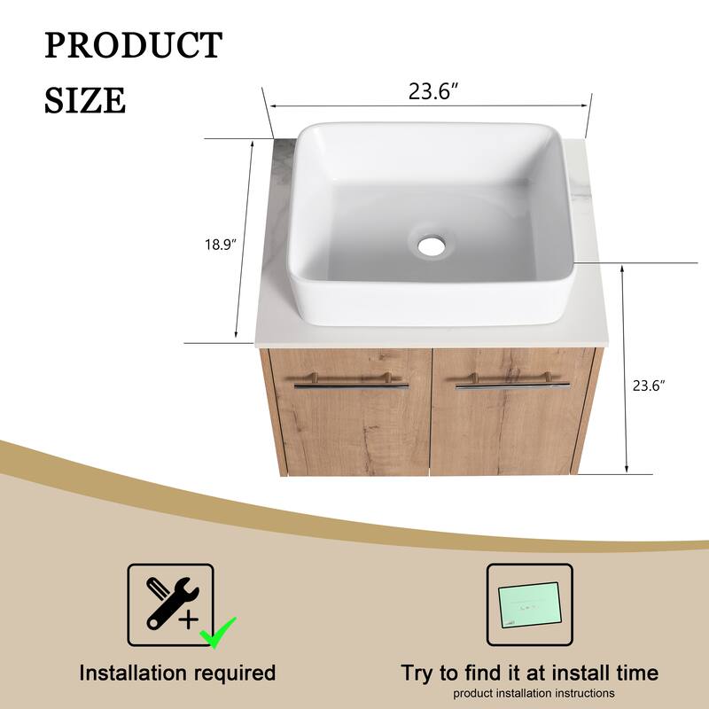 ARTCHIRLY 24"/30" Bathroom Vanity with Sink, Floating Bathroom Vanity with 2 Soft Close Doors