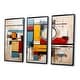 preview thumbnail 2 of 5, Designart "Geometric Colorful Atmosphere" Abstract Geometric Framed Art Set of 3 - Modern Red Wall Art Set 3 Pieces