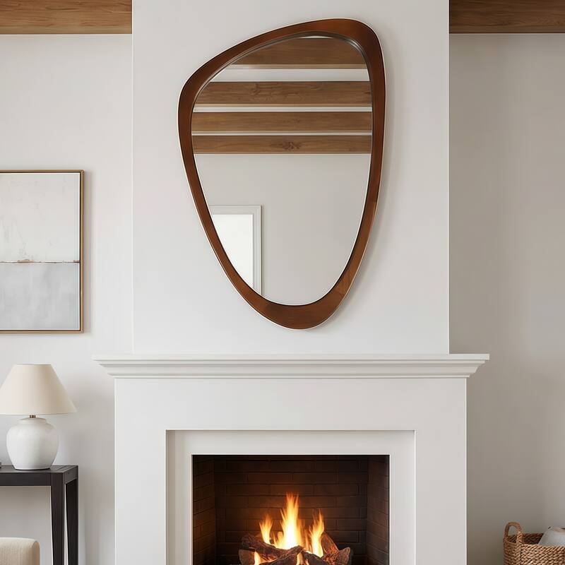 24"x36" Irregular Solid Wood Frame Decorative Mirror,For Bedroom, Bathroom, Living Room, Entryway