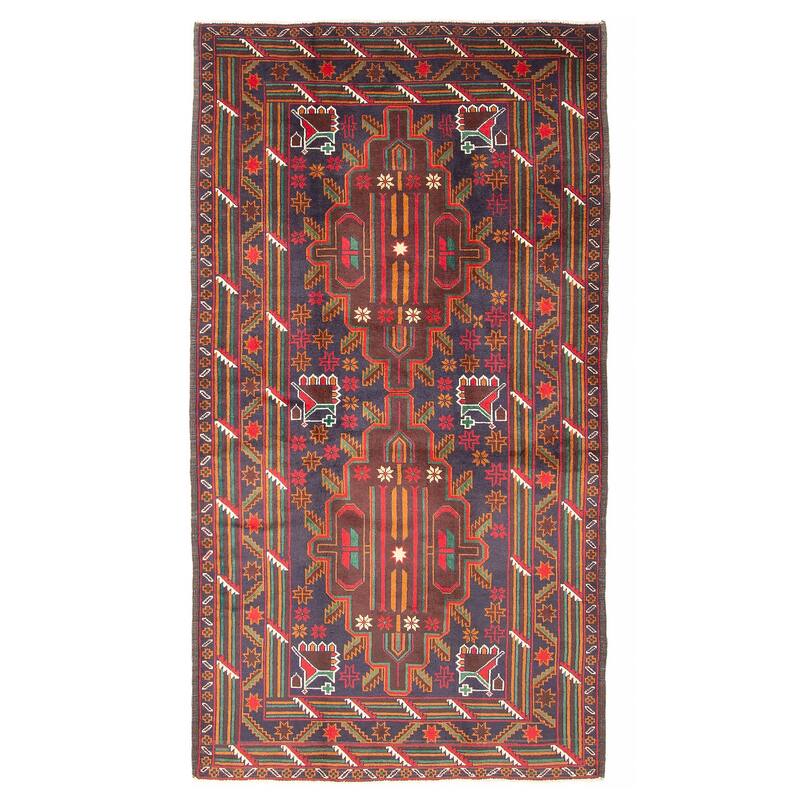 ECARPETGALLERY Hand-knotted Teimani Navy Wool Rug - 3'9 x 6'11 - Dark Navy - 3'9 x 6'11