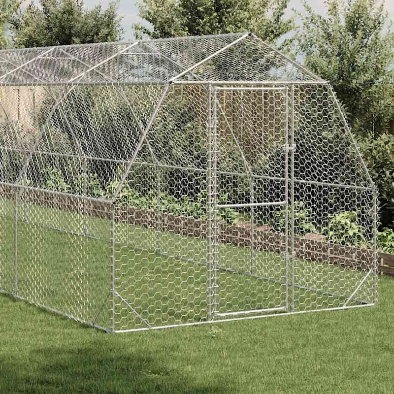vidaXL Chicken Run Galvanized Steel Large Chicken Run Rectangular - Silver - 393.7 x 98.4 x 88.6