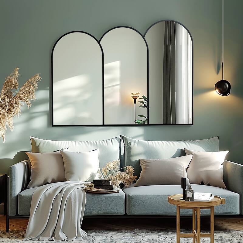 Triple Arch Black Metal Framed Decorative Wall Mirror - 31.5" H x 42.13" W x 0.59" D