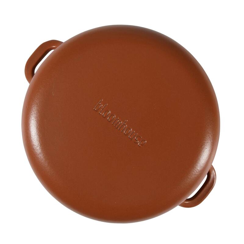 Bloomhouse 7 Qt Cast Iron Dutch Oven W/ Embossed Lid, European Matte Enamel, & Olive Wood Trivet