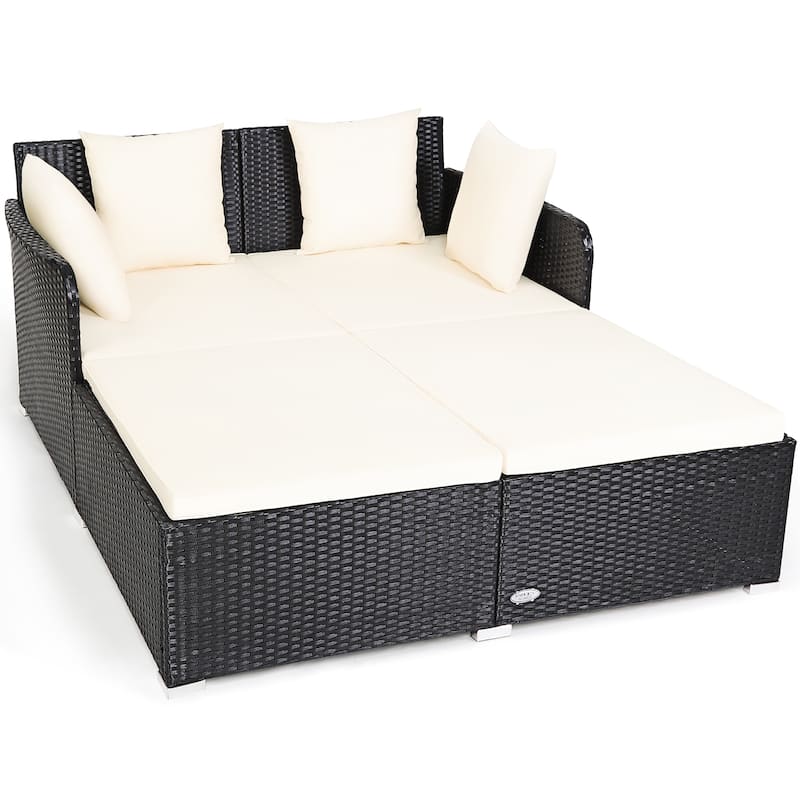 Costway Outdoor Patio Rattan Daybed Pillows Cushioned Sofa Furniture - See details
