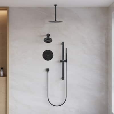 Ceiling/Wall Mount Multifunction Dual Shower System 10 in. 3-Function Round Shower Head With Hand Shower