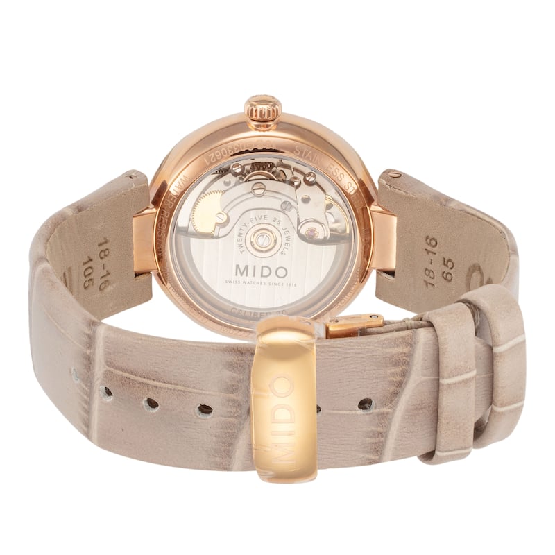 Mido Women's Baroncelli II 33mm White Mother-of-Pearl Dial Leather Automatic Watch - Beige - One Size