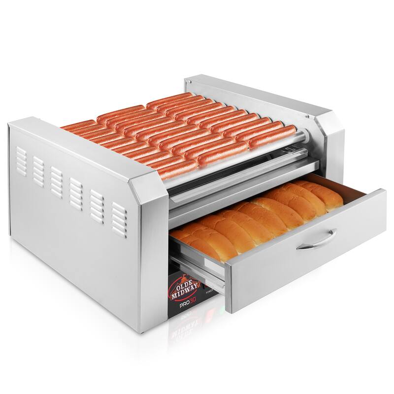 Electric Hot Dog Roller Grill Cooker Machines with Bun Warmer