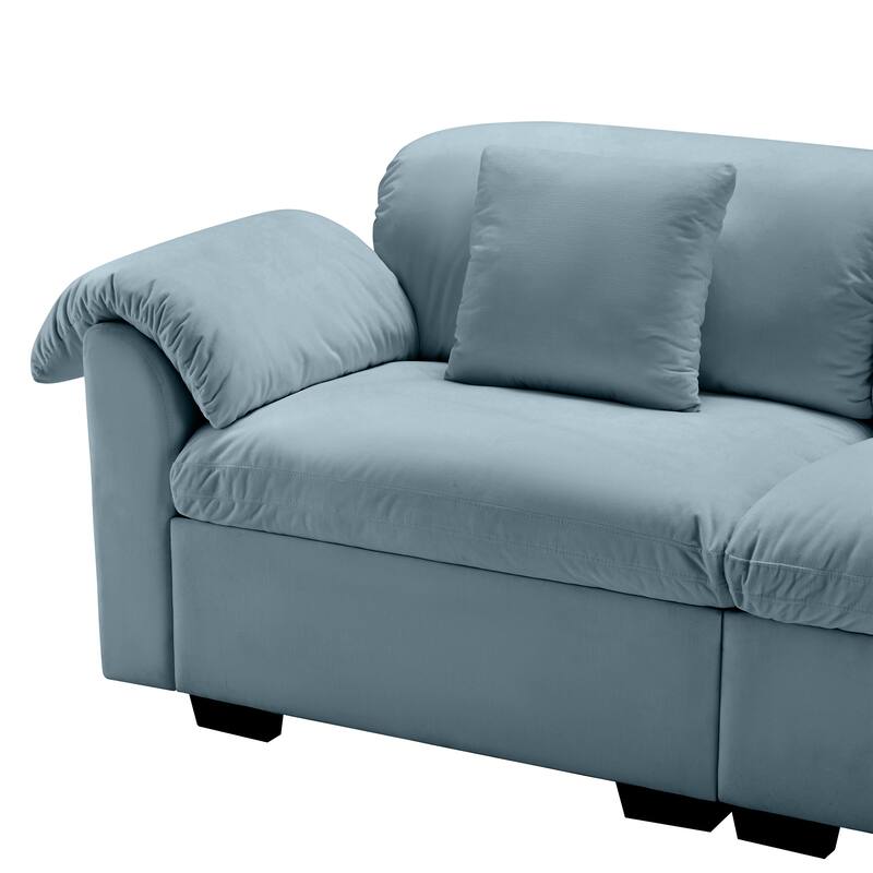154.7" Velvet 4-Seater Oversized Sofa, Cloud Cushions and Storage Seats