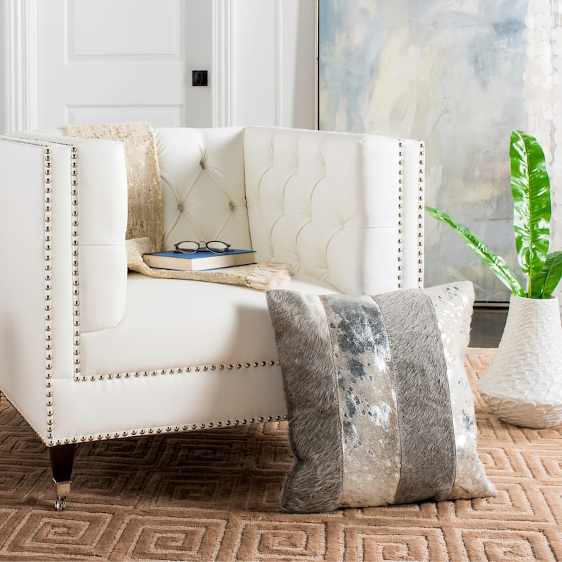 SAFAVIEH Marketta Metallic Cowhide Grey/ Silver 20-inch Decorative Pillow