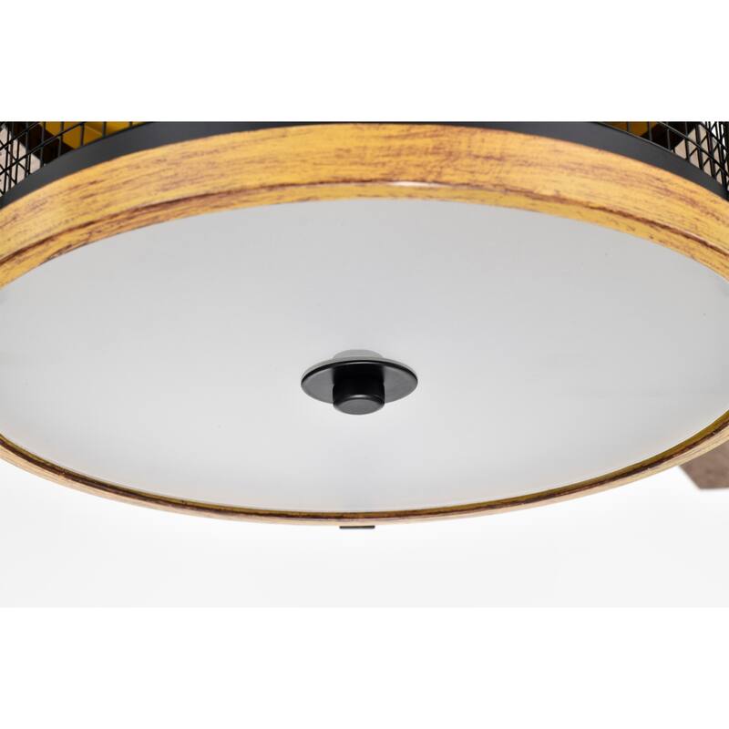 Wood Grain Black 25 Inch Industrial Style Lighted Ceiling Fan Cage with Remote