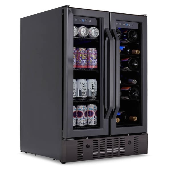 slide 2 of 9, Newair 24” Built-in Dual Zone 18 Bottle and 58 Can Wine and Beverage Refrigerator and Cooler in Black Stainless Steel Black
