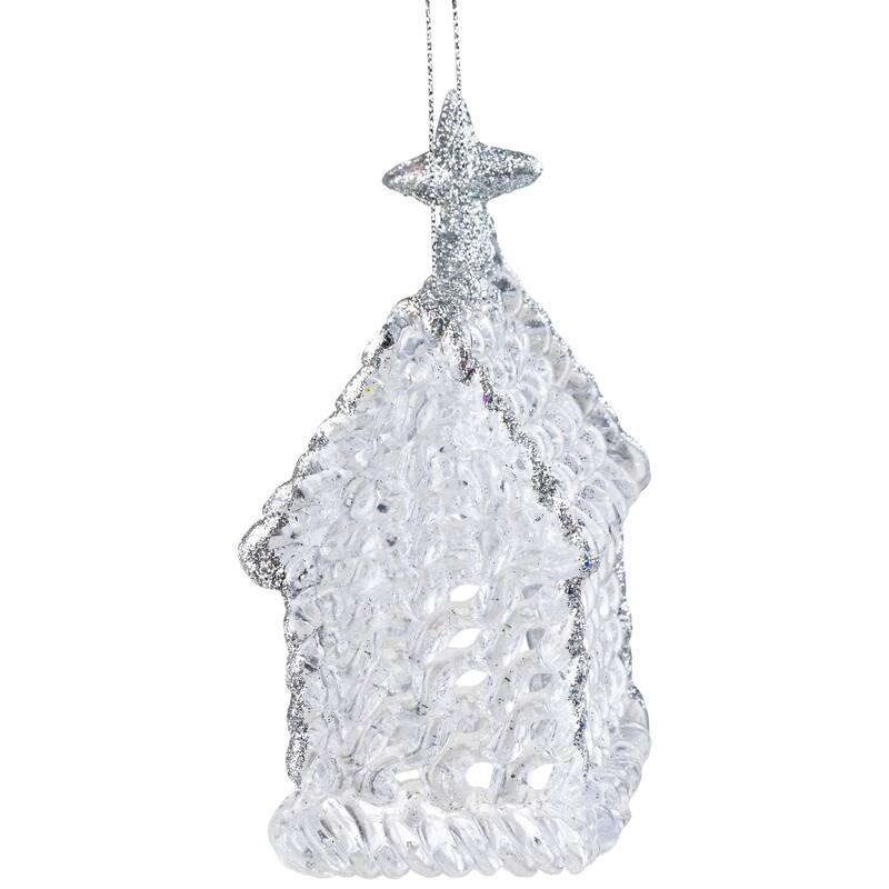 Glittered Acrylic Church Christmas Ornaments - 4.75" - Silver - 4ct