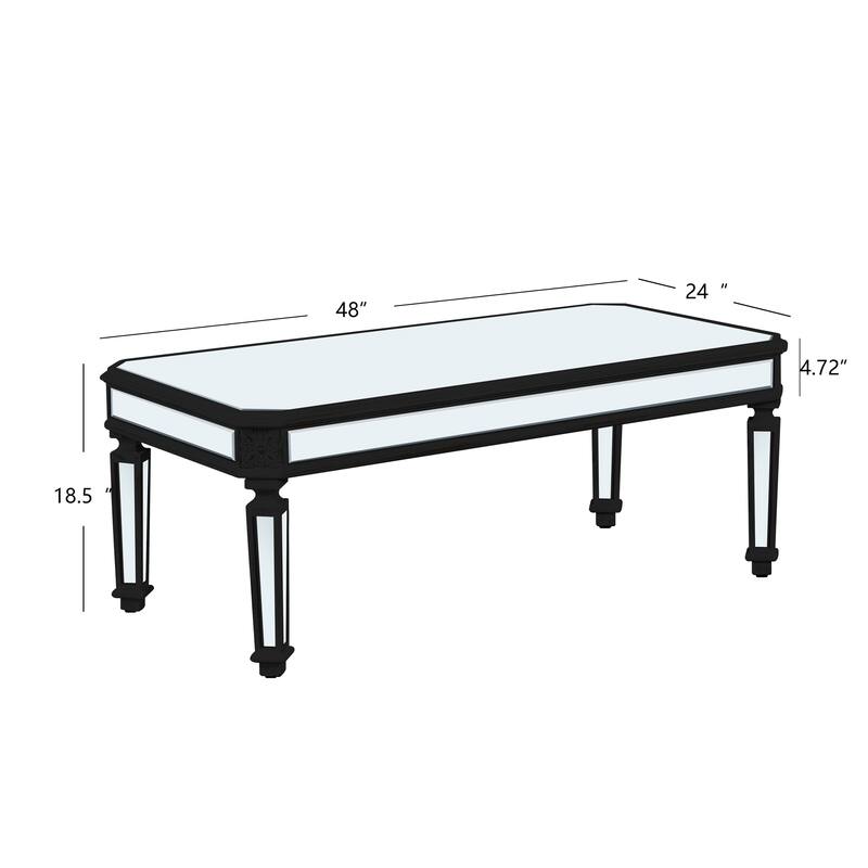 47" Modern Rectangular Mirror Coffee Table with Fluted Tempered Glass