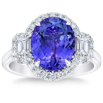 5Ct Oval Simulated Tanzanite Moissanite & Lab Grown Diamond Ring White Gold