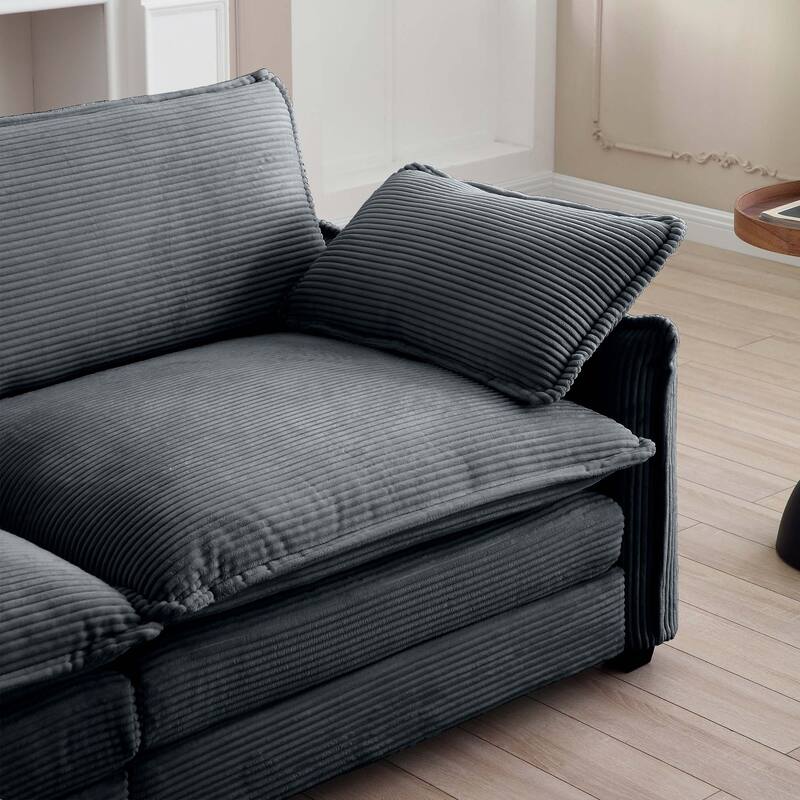 4-Piece Corduroy Modular Sleeper Sectional Sofa with 2 Ottomans & 4 Pillows