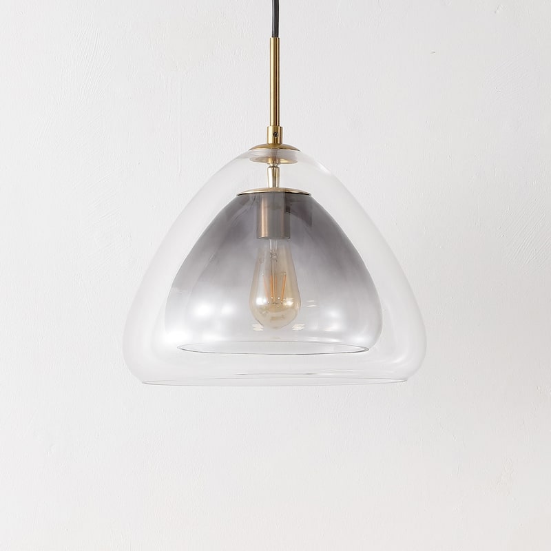 SAFAVIEH Lighting Annkathrin Modern Glam 1-Light Glass Pendant (LED Bulb Included) - Smoke Grey/Brass - 14Wx14Dx76H