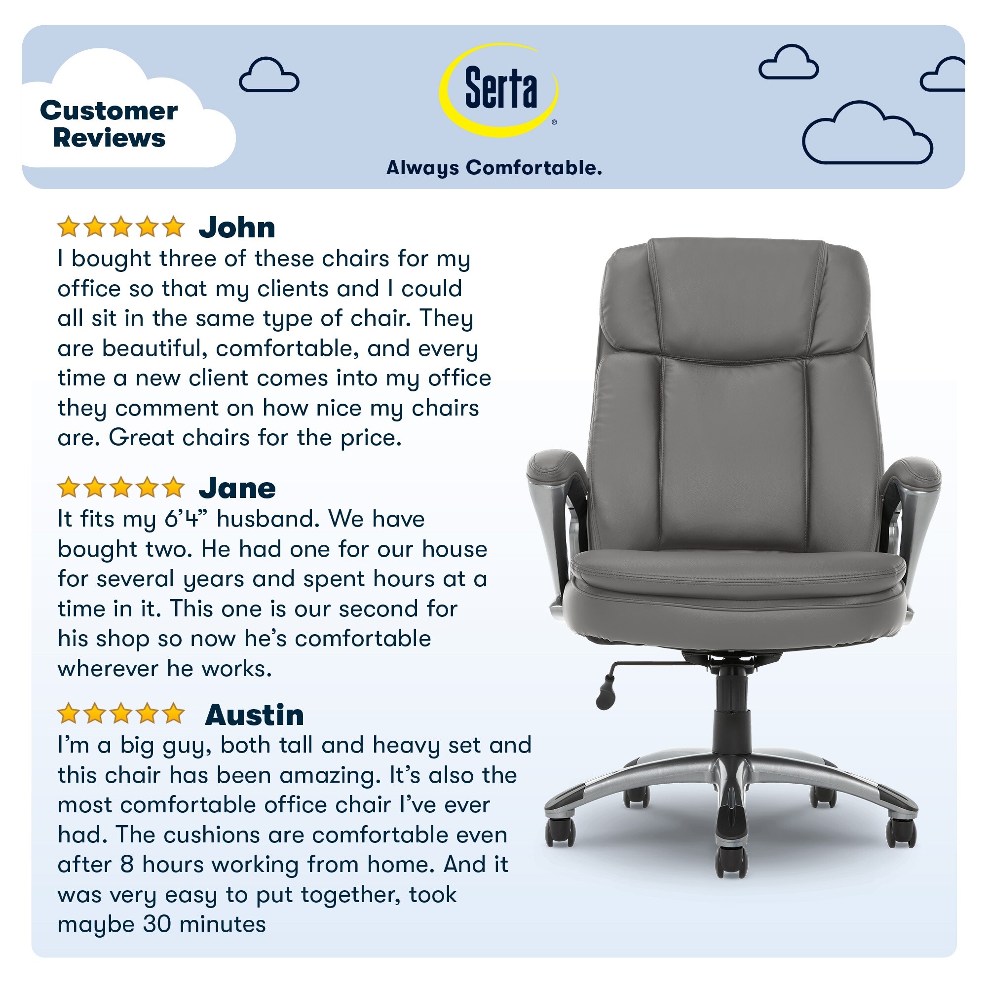 Serta Hannah Microfiber Office Chair with Headrest Pillow Charcoal Gray