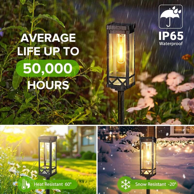 8-Pack Tall Solar Pathway Lights - Upgraded Brightness, 15H Runtime