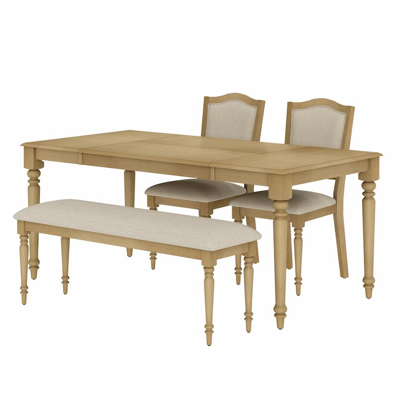 4-Piece Dining Table Set with Bench, Table and Chairs for 4-6, Oak