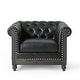 preview thumbnail 10 of 18, Castalia Chesterfield Tufted Club Chair by Christopher Knight Home - 39.00" L x 33.50" W x 28.00" H Midnight Black + Dark Brown
