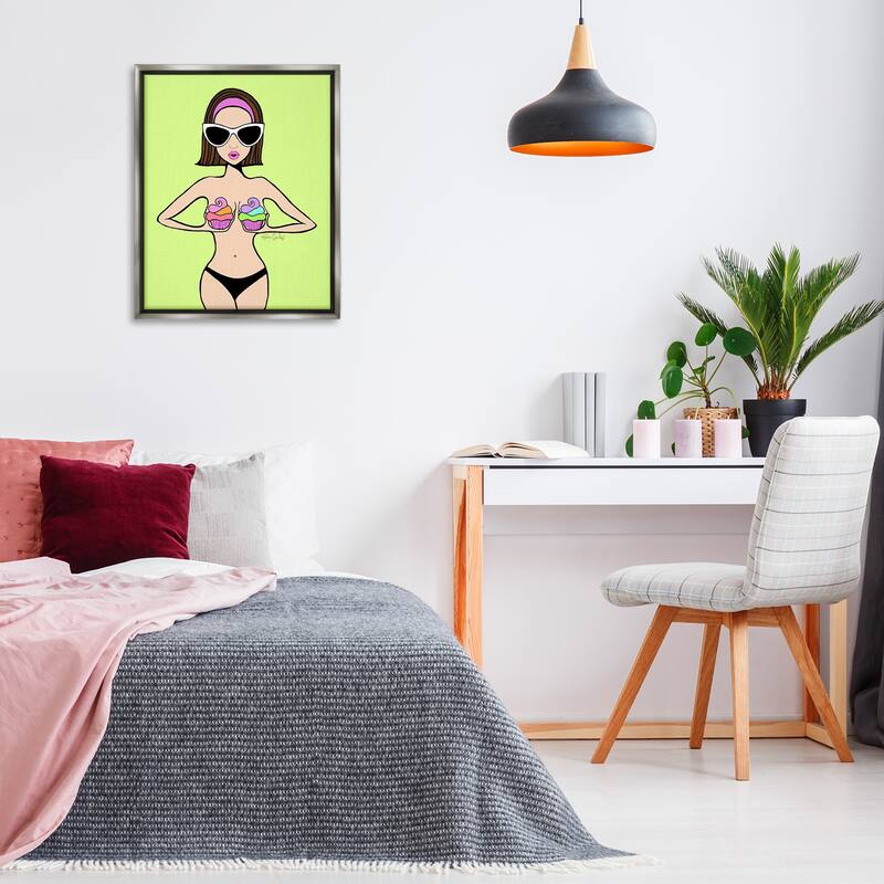 Stupell Glam Summer Gal & Cupcakes Framed Floater Canvas Wall Art Design By Katie Conley