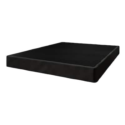 CraftPorch Solid Wood 5-Inch Box Spring Foundation with Wood Slats with Black Linen Cover