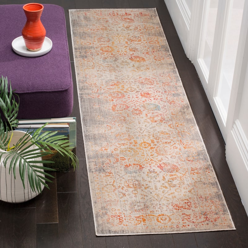 SAFAVIEH Vintage Distressed Boho Persian Hinako Oriental Polyester Rug - 2'2" x 12' Runner - Grey/Multi