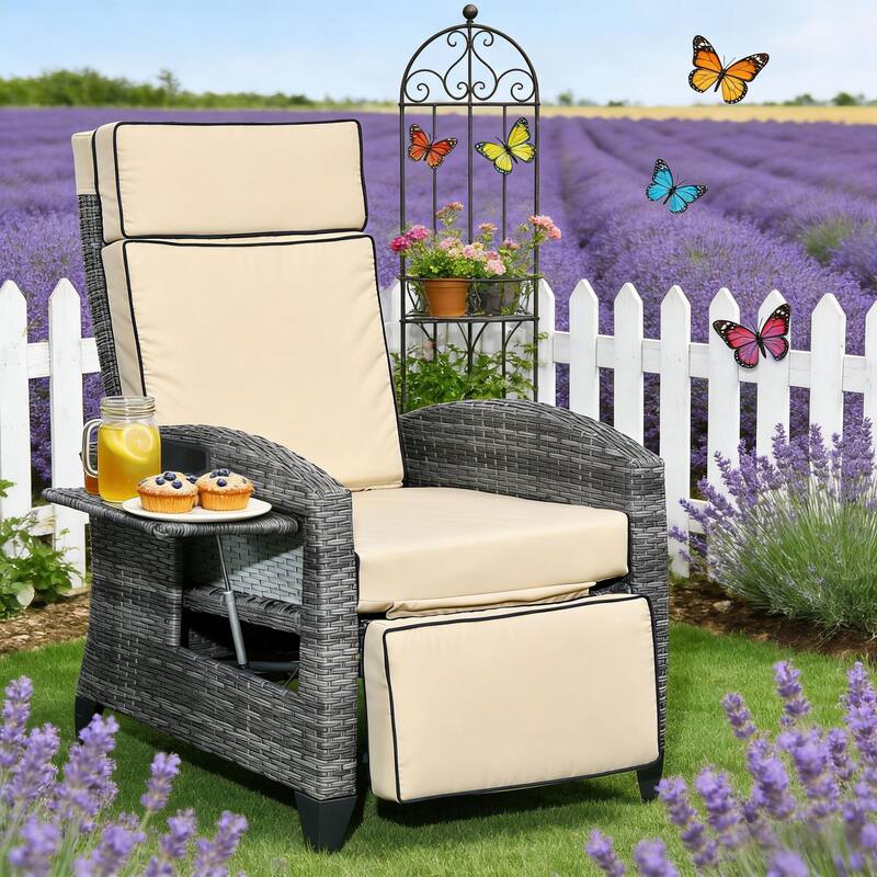 GDFStudio Outdoor Khaki Reclining Lounge Chair