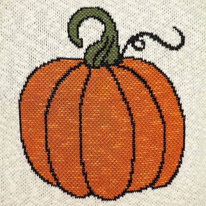 20" Beige and Orange Fall Harvest Pumpkin Knitted Throw Pillow