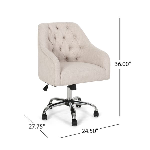 Home Office Chair with Curved Backrest, Adjustable Height Button Tufting Dressing Stool, Upholstered Work Stool with Wheels