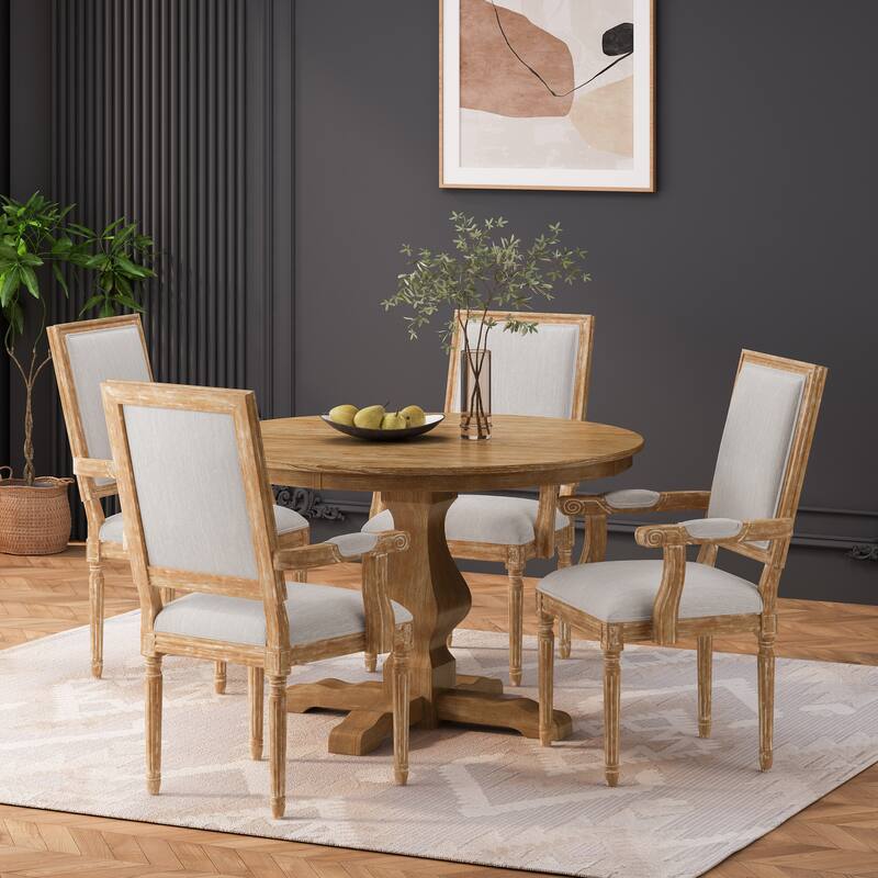 Mores Upholstered 5 Piece Circular Dining Set by Christopher Knight Home - Natural/Light Gray