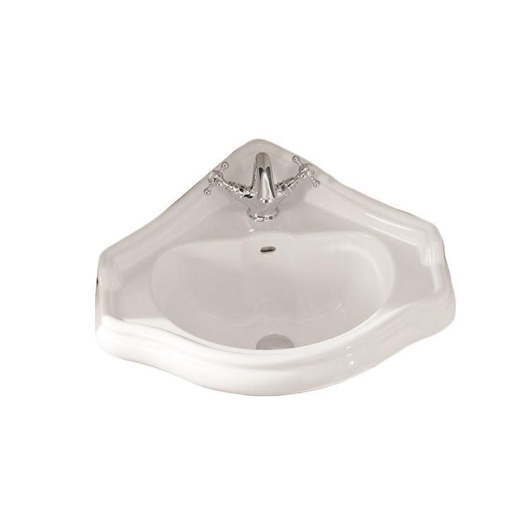 WS Bath Collections 16-1/8" Ceramic Wall Mounted Corner Bathroom Sink