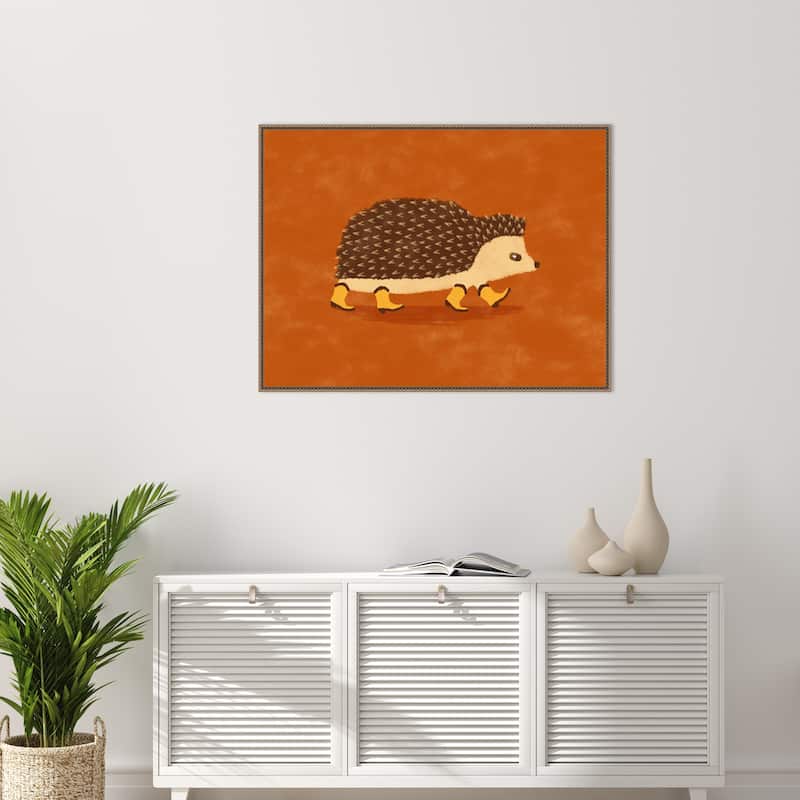 Sonny the Hedgehog Running In Cowboy Boots by Anyone Can Yeehaw Framed Canvas Wall Art Print - Sylvie Beaded Gold
