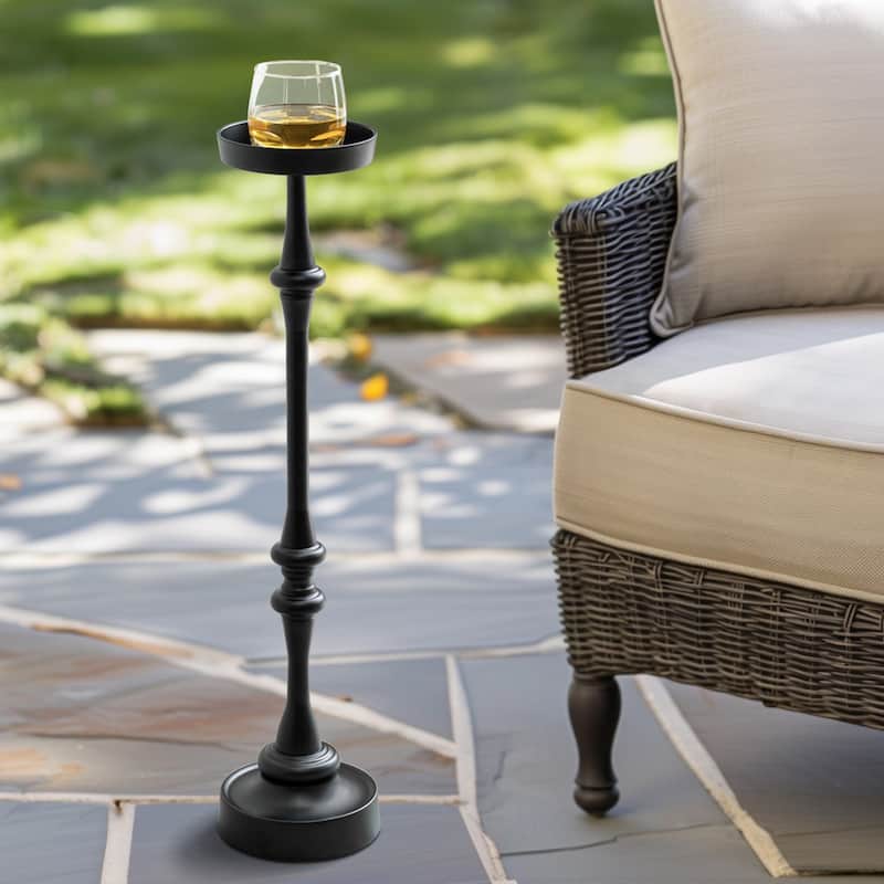 Glam Black Powder-Coated Steel Martini Pedestal Side Table, Indoor/Outdoor, Black
