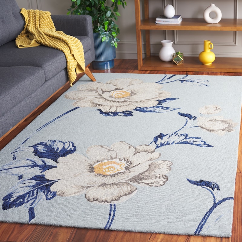 SAFAVIEH Handmade Jardin Garnette Country Wool Rug - 3' x 5' - Blue/Ivory