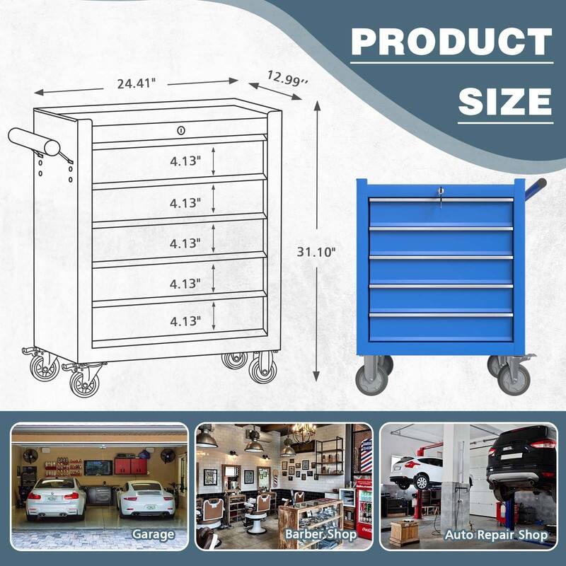 5-Drawer Heavy Duty Rolling Tool Chest Tool Storage Box - N/A