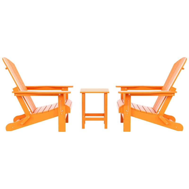 Polytrends Laguna Hdpe All Weather Outdoor Patio Foldable Adirondack Chairs With Side Table (3-Piece Set)