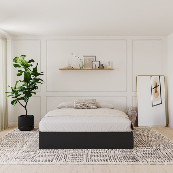 Nexera Bed Frame with 3-Drawer Storage, Reversible, Black - Bed