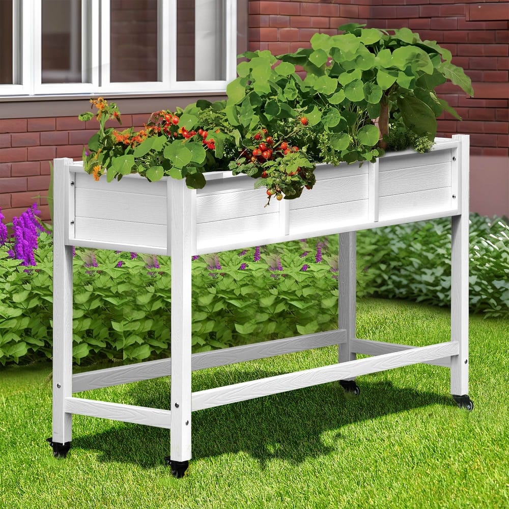 Moasis Outdoor Raised Garden Bed Planter Box Wood Mobile Elevated Stand With Lockable Wheel and Legs