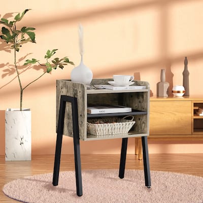 VECELO Industrial&Modern Side Table/End Table with 3-tier Storage Shelves