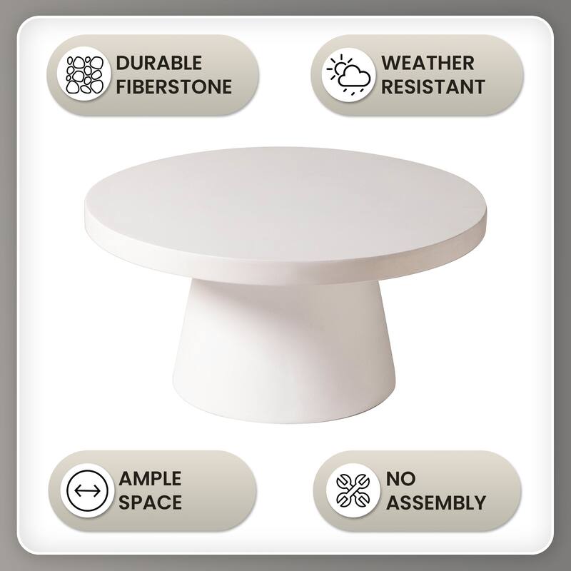 Modern Fiberstone Side Table With Round Tabletop and Pedestal Base