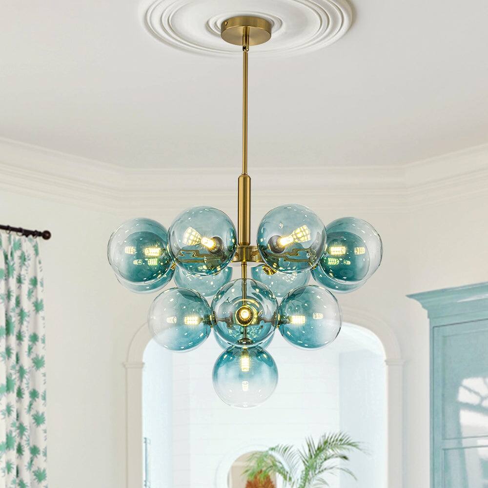 Glam Cluster Blue Tinted Glass Globe Round Tiered Chandelier 24.8 in