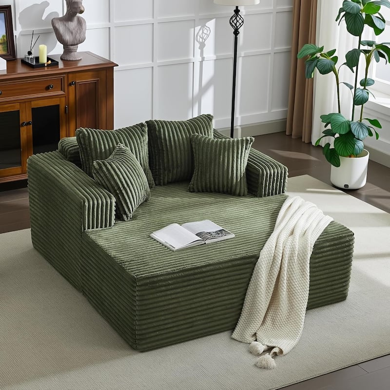 Oversized 2‑Person Chaise Lounge Chair, Sofa Bed with 4 Pillows - Green