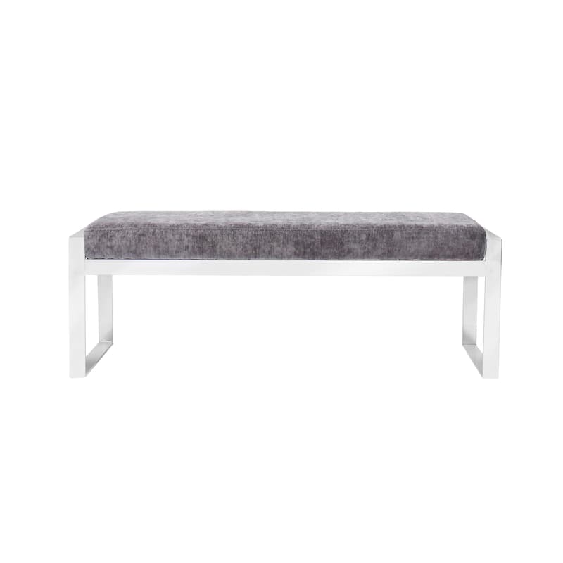 Pasargad Home Luxe Velvet with St. Steel Bench, Grey - W51.2"xD16"xH18.9"