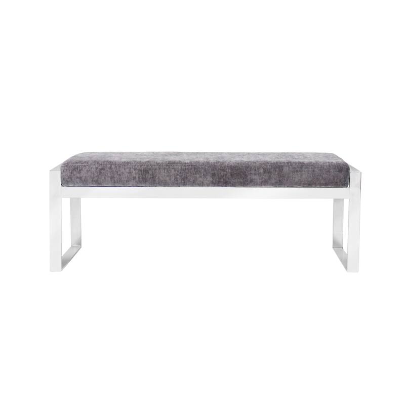 Pasargad Home Luxe Velvet with St. Steel Bench, Grey - W51.2"xD16"xH18.9"