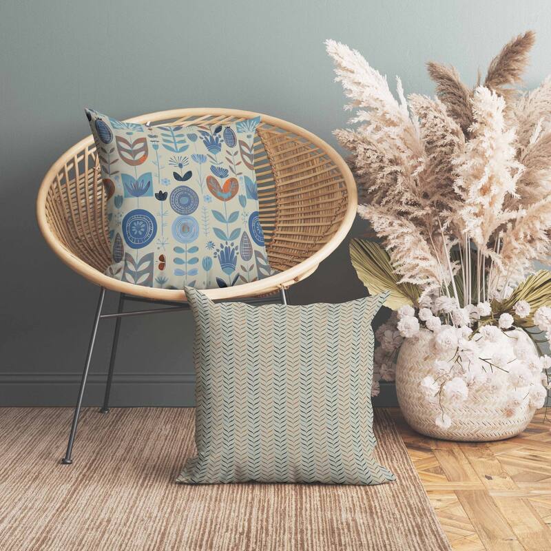 Baltic Blossoms Faux Suede Reversible Throw Pillow Beige and Blue