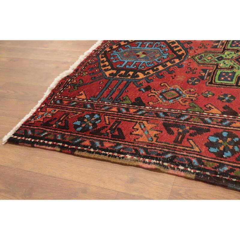 Hand Knotted Oriental 100% Wool Carpet Traditional Geometric Oranges & Rust Heriz Runner Rug - 10' 1'' X 3' 2''