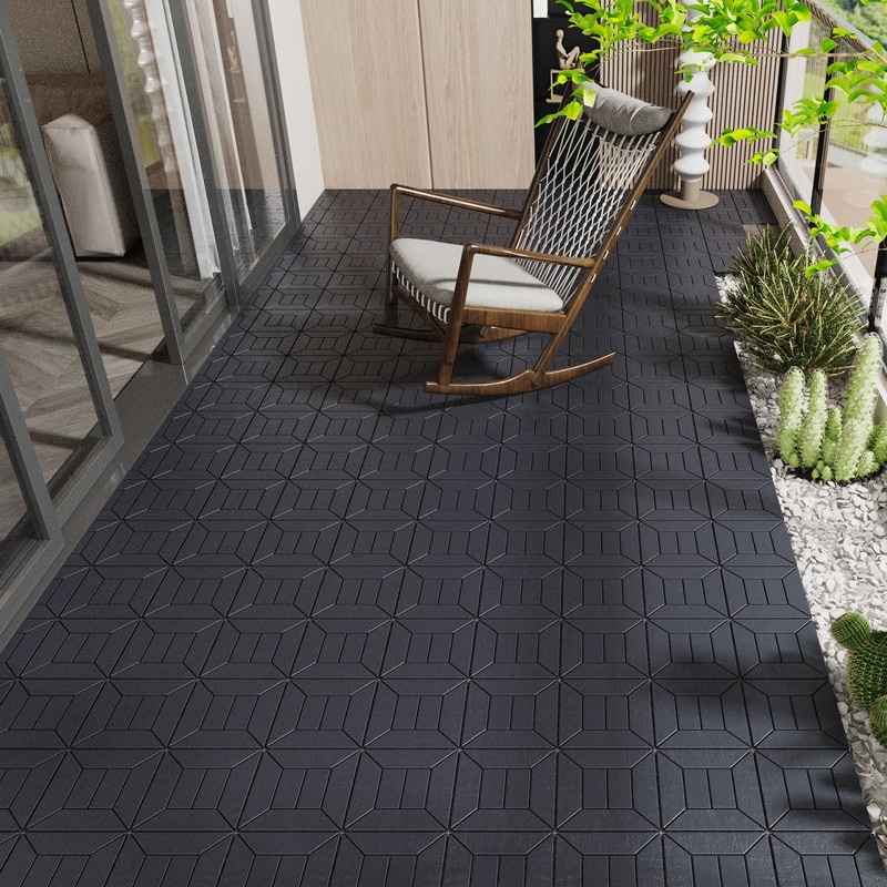 44-Pack Plastic Interlocking Deck Tiles, 6-slat Outdoor Flooring