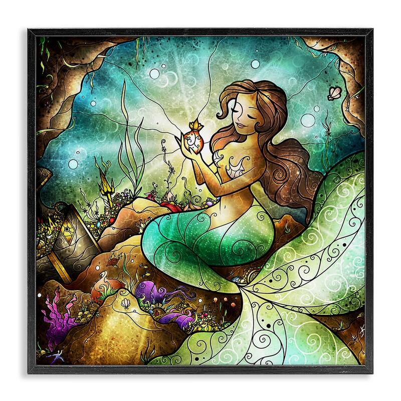 Stupell Detailed Nouveau Mermaid Framed Giclee Art Design By Mandie Manzano - 17 x 17 - Black