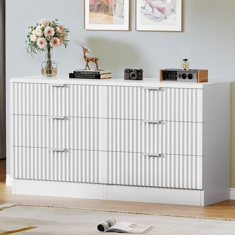 Moasis 6-drawer Dresser Double Chest of Drawer Dresser with Fluted Panel